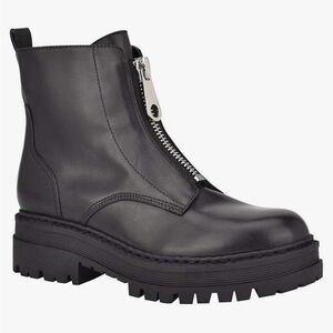 MARC FISHER Black Leather Ankle Boots With Central Zipper